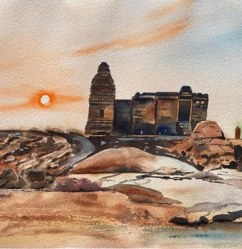 3.Sunset at Vijayanagara Empire_watercolor_12x16inches